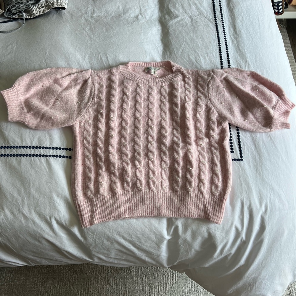 She + Sky Blush Cable Knit Sweater